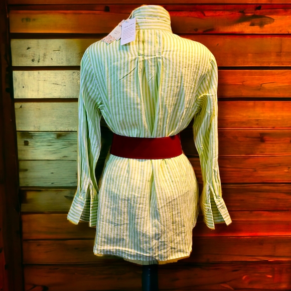BNWT fits UK size 14 16 v pretty lime stripe linen shirt tunic dress long blouse - Picture 4 of 16